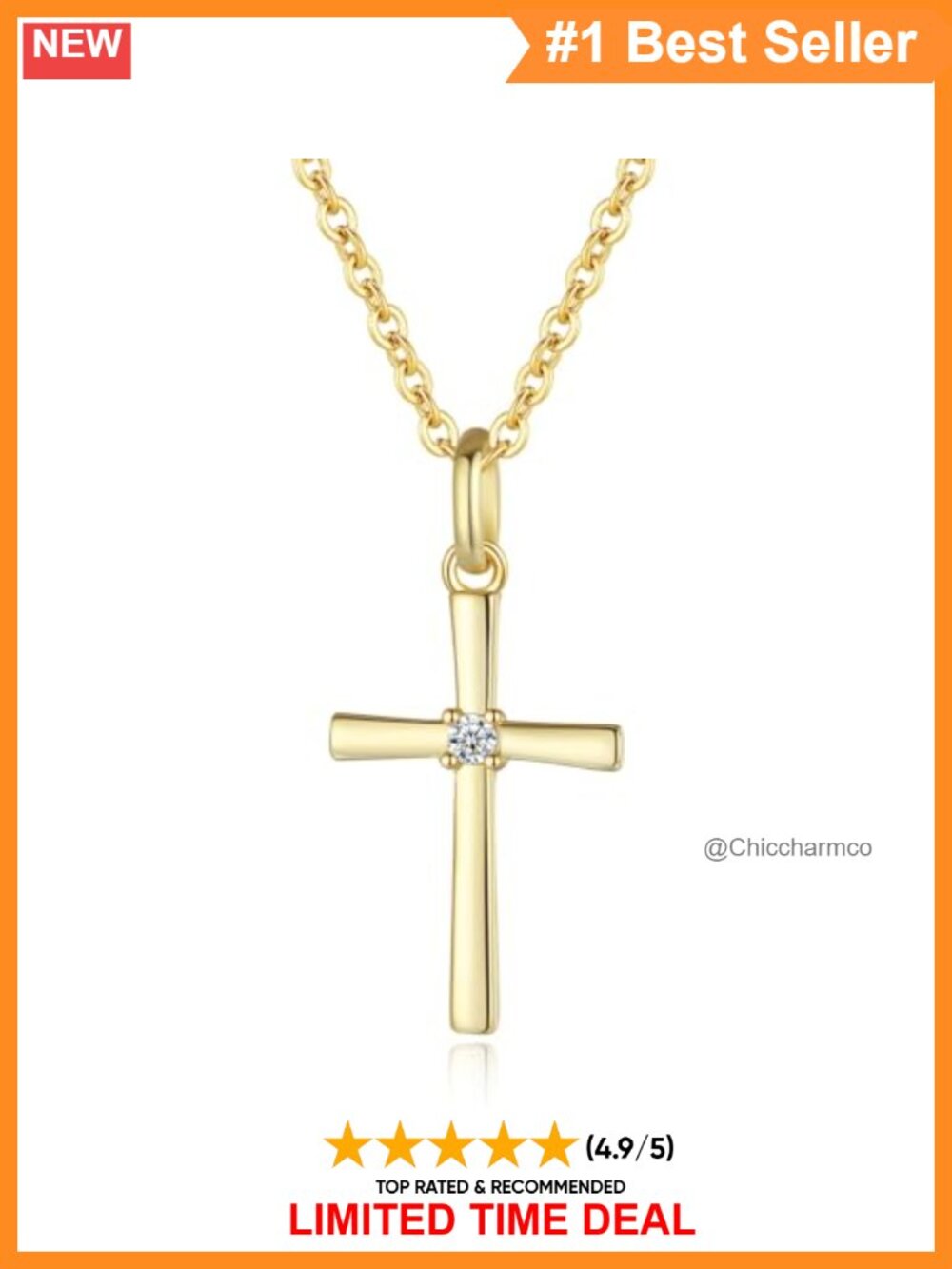 925 Sterling Silver Cross Necklace Cubic Zirconia Pendant Cable Chain 16in
